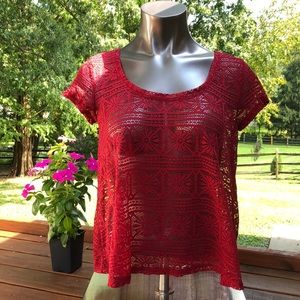 American Eagle Red Lace Sheer Top Coverup Juniors S Crop Shirt